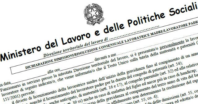 Modulo convalida dimissioni e risoluzione consensuale