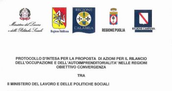 Rilancio dell'occupazione al sud, intesa tra Ministero e Regioni Protocollo per il rilancio dell'occupazione nel sud Italia