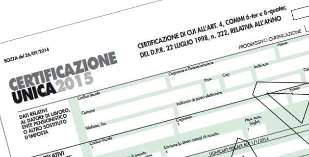 CU, certificazione Unica 2015 (ex CUD e ex Certificazione dei Compensi)