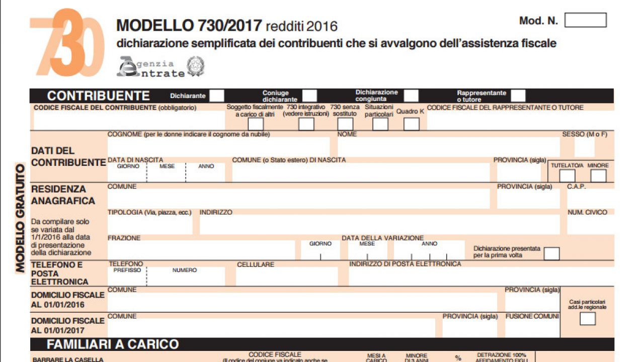 Dichiarazione Dei Redditi 730 2017 Modello Istruzioni