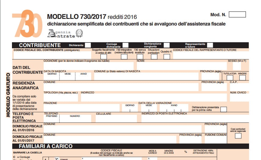 Dichiarazione Dei Redditi 730 2017 Modello Istruzioni