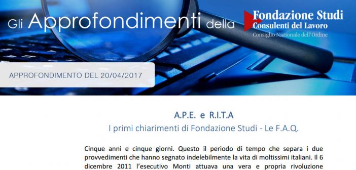 APE e RITA, approfondimento Fondazione Studi