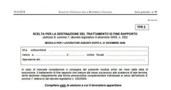 Modulo TFR 2: modello destinazione del TFR