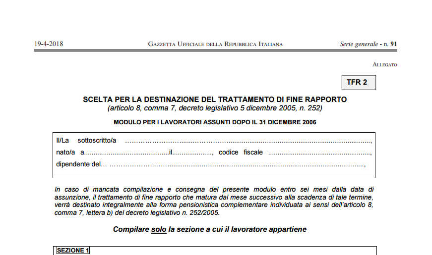 Modulo Tfr 2 Cambia Il Modello Per La Destinazione Del Tfr