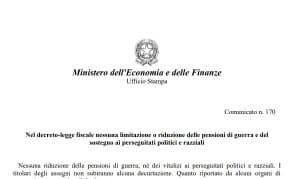 Pensioni di guerra e vitalizi perseguitati