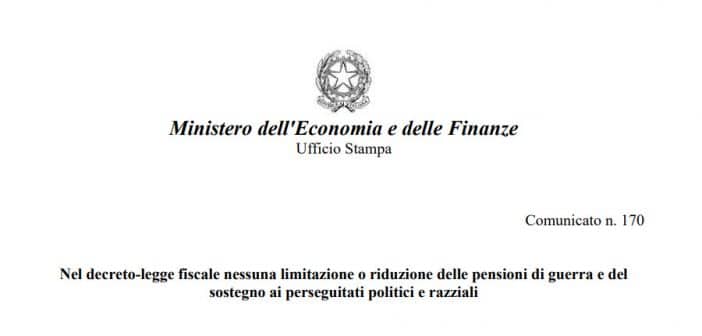 Pensioni di guerra e vitalizi perseguitati