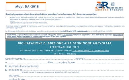 Rottamazione ter, modello DA-2018