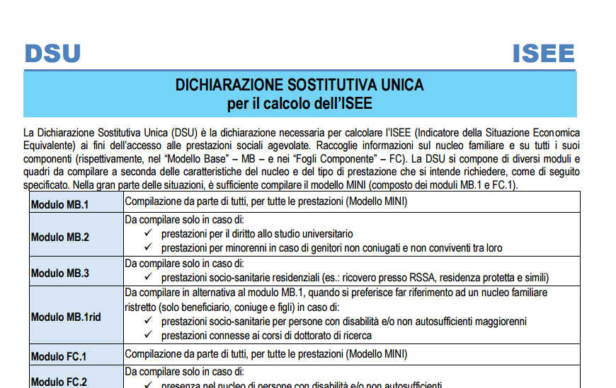 SCARICA MODELLO DSU DA