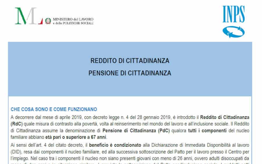 Nuovo modulo SR180 Domanda Reddito di cittadinanza INPS Lavoro e Diritti
