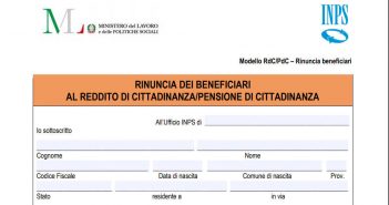 Modulo SR183 INPS Rinuncia Reddito di Cittadinanza