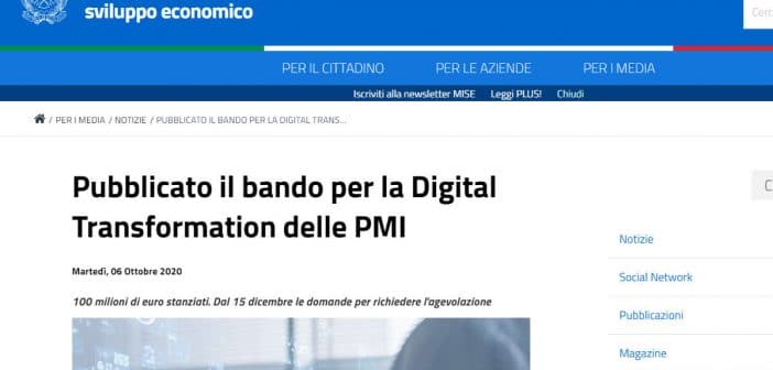 Bando MISE Digital Transformation PMI