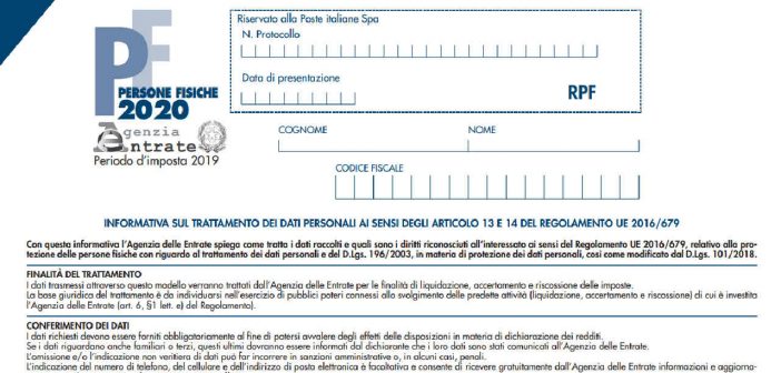 Modello Redditi Persone Fisiche 2020