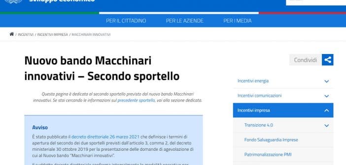 Nuovo Bando Macchinari Innovativi