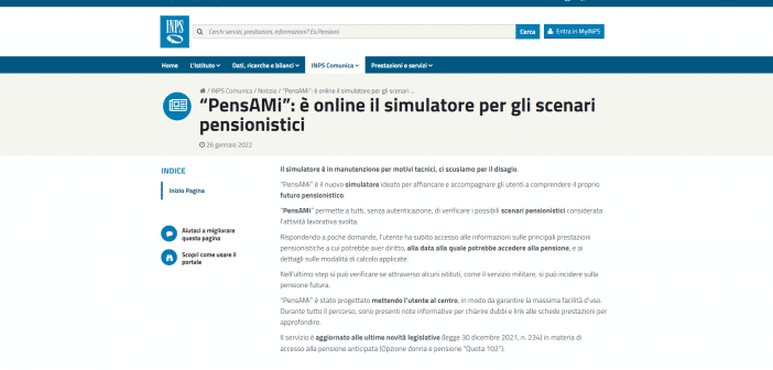 PensAMi Inps simulatore pensione futura