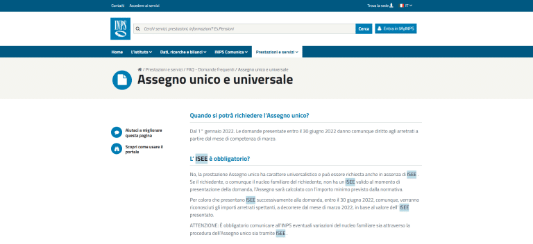 Assegno Unico 2022, circolare INPS: