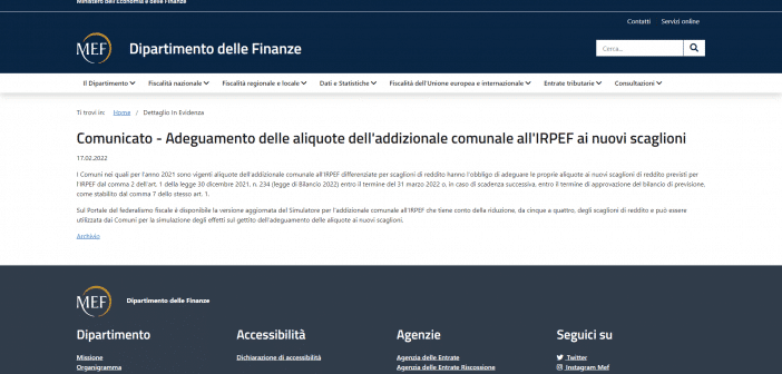Addizionali comunali MEF