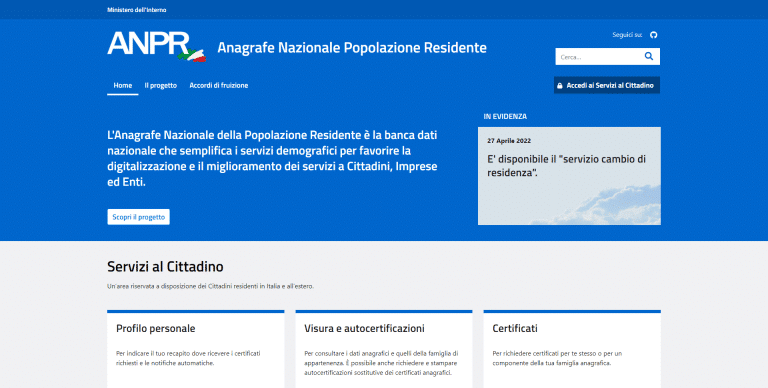 ANPR cambio residenza anagrafe online