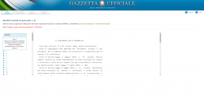 Decreto PNRR 2, testo in Gazzetta Ufficiale