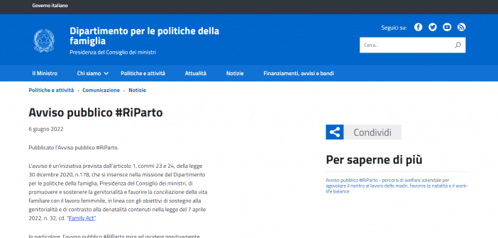 Bando RiParto 2022 avviso pubblico