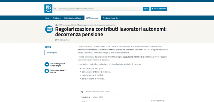 Pensione autonomi decorrenza regolarizzazioni
