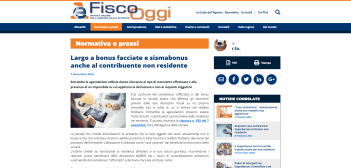 Bonus facciate e sismabonus ai non residenti in Italia