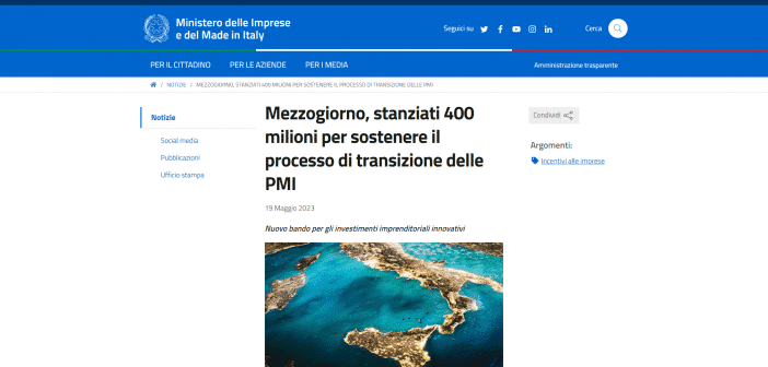 MIMIT bando imprese mezzogiorno 400 milioni