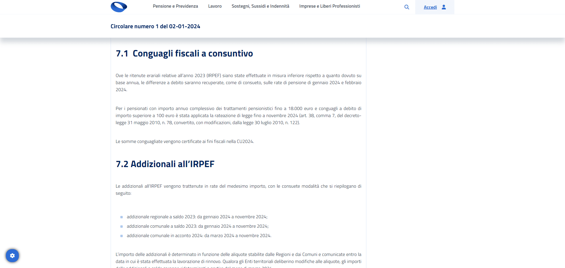 Conguaglio IRPEF su pensione pronte le istruzioni INPS