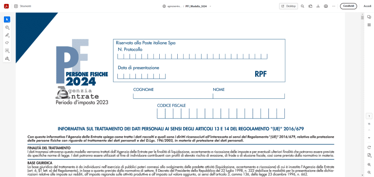 Modello Redditi Persone Fisiche 2024