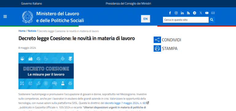 decreto coesione lavoro bonus assunzioni