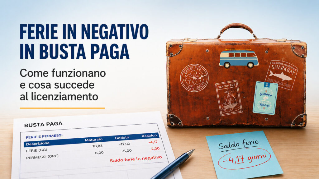 Ferie in negativo in busta paga esempio con cedolino e saldo ferie negativo