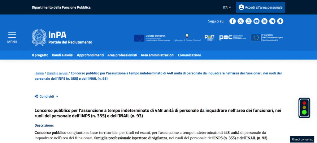 Concorso pubblico Inps Inail 2025