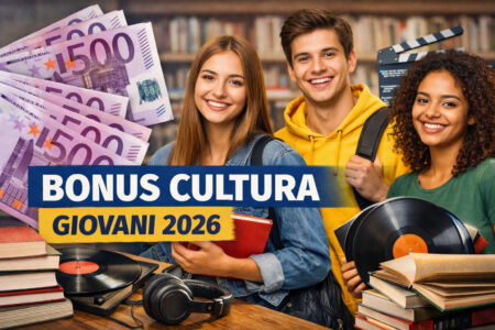 Bonus cultura giovani 2026, via alle domande: fino a 1.000 euro da spendere Bonus cultura giovani 2026: ragazzi con libri e dischi, banconote da 500 euro e spese culturali finanziate fino a 1.000 euro