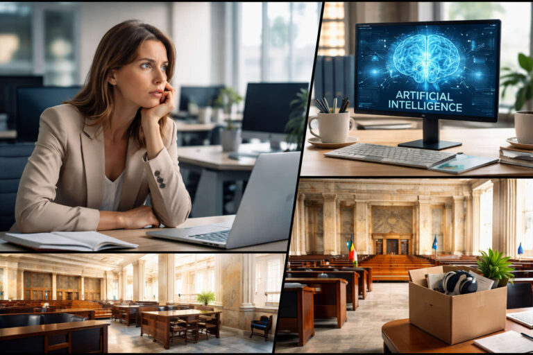 Lavoratrice licenziata per colpa della IA: per il Tribunale è legittimo Lavoratrice al computer con interfaccia di intelligenza artificiale in ufficio, tema licenziamento e sentenza Tribunale di Roma