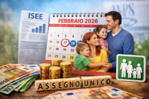 Quando pagano l’Assegno Unico a febbraio 2026? Calendario INPS e novità ISEE Famiglia con calendario febbraio 2026, ISEE e banconote euro per Assegno Unico figli, con date pagamento febbraio evidenziate.