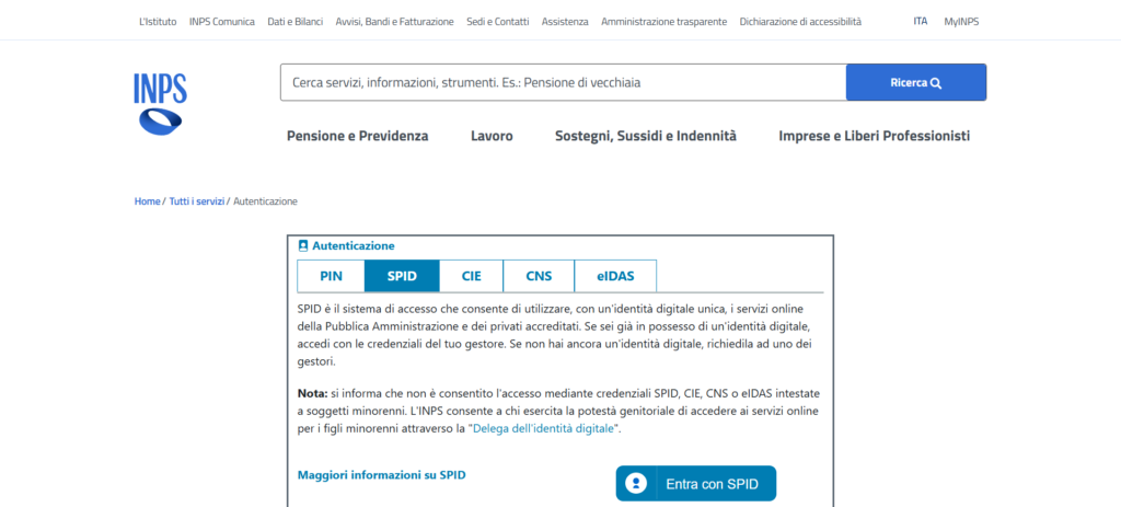 Accedi con SPID, Cie o CNS.