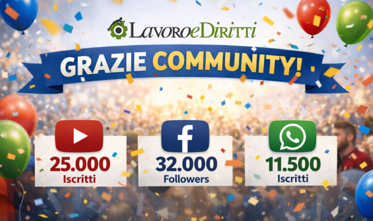 community Lavoro e Diritti festeggia 25.000 iscritti YouTube 32.000 Facebook e 11.500 WhatsApp