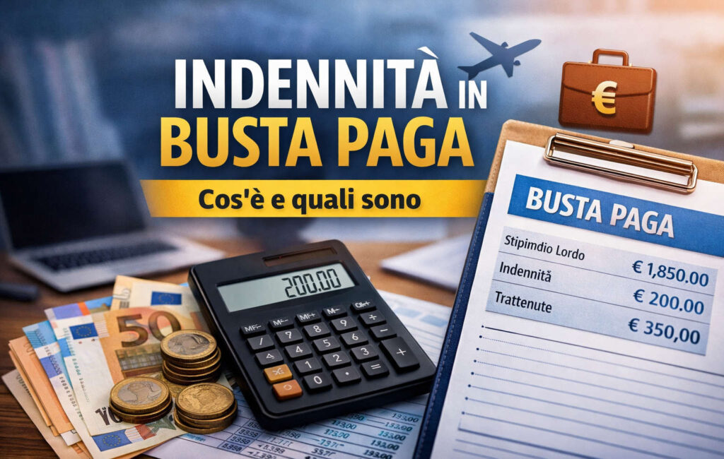 Indennità in busta paga: calcolatrice, euro e busta paga con indicazione delle indennità per i lavoratori