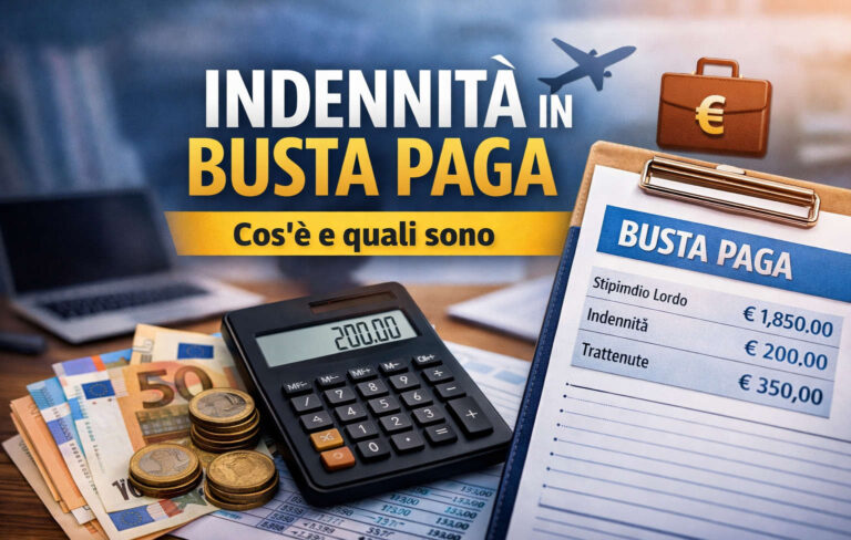 Indennità in busta paga: calcolatrice, euro e busta paga con indicazione delle indennità per i lavoratori