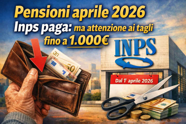 Pensioni aprile 2026 pagamento Inps con possibili tagli fino a 1000 euro