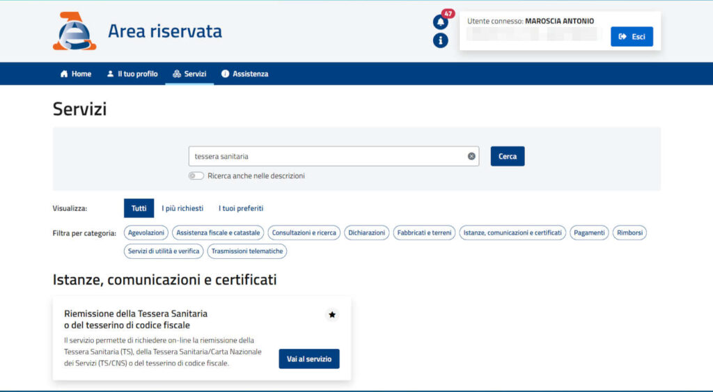 L'immagine rappresenta la schermata dove accedere per richiedere il duplicato della tessera sanitaria tramite spid o cie