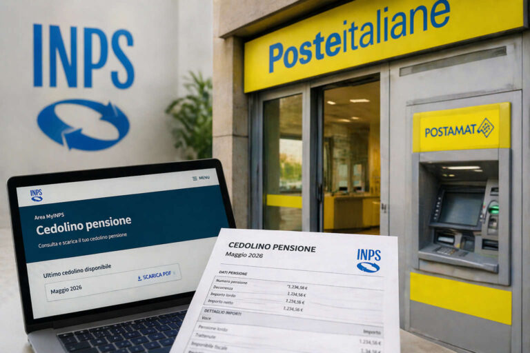 Cedolino pensione maggio 2026 INPS con pagamento presso Poste Italiane e Postamat