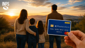 ADI anche senza requisiti ISEE e residenza: novità INPS per questi “casi speciali” Famiglia di spalle al tramonto con carta Assegno di Inclusione in primo piano e logo INPS