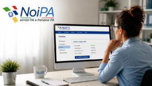 Cedolino NoiPA maggio 2026 online: cosa puoi verificare subito Dipendente pubblica controlla il cedolino NoiPA di maggio 2026 al computer con logo NoiPA in evidenza