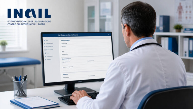 Infortuni sul lavoro, dal 13 maggio si cambia: ecco cosa succede ai certificati medici Inail Medico al computer con certificato medico INAIL per infortunio sul lavoro online