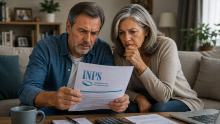 Coppia over 60 legge una lettera INPS sulla pensione con meno di 20 anni di contributi