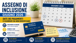 Assegno di Inclusione giugno 2026: date dei pagamenti e scadenze da non dimenticare Assegno di Inclusione giugno 2026 con calendario dei pagamenti ADI, scadenze ISEE e controlli da effettuare per evitare sospensioni del beneficio.
