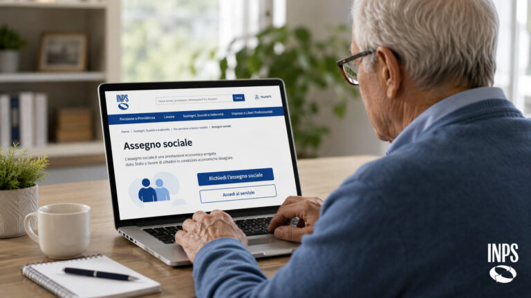 Assegno sociale, dal 15 giugno si cambia: ecco le novità INPS sulla domanda Persona anziana utilizza il portale INPS sul computer per presentare la domanda di assegno sociale con la nuova procedura online introdotta nel 2026.