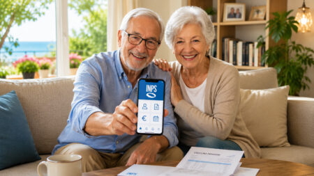 Cedolino Pensione luglio 2026 in uscita: date, importi più alti e quattordicesima Cedolino pensione luglio 2026 consultato da una coppia di pensionati tramite smartphone con riferimento alla quattordicesima INPS.