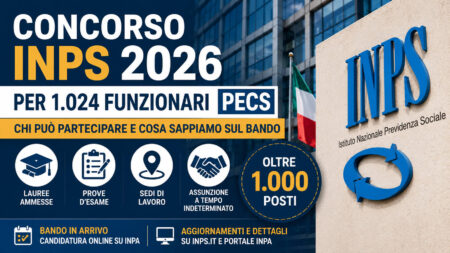 Nuovo Concorso INPS 2026 per 1.024 funzionari PECS: chi può partecipare e cosa sappiamo sul bando Concorso INPS 2026 per 1.024 funzionari PECS con sede INPS e informazioni sul nuovo bando