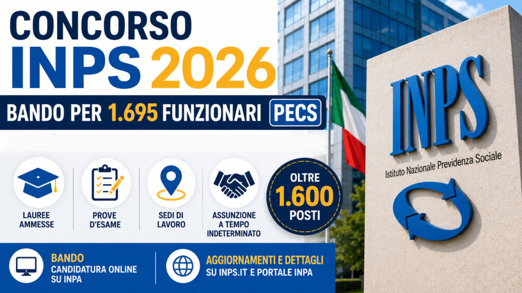 Bando del concorso INPS 2026 per 1.695 funzionari PECS con requisiti, domanda online su InPA e assunzione a tempo indeterminato.